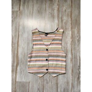 VTG Basic Editions Mutlicolor Stripe Vest Sleeveless V Neck Cotton Retro Sz M